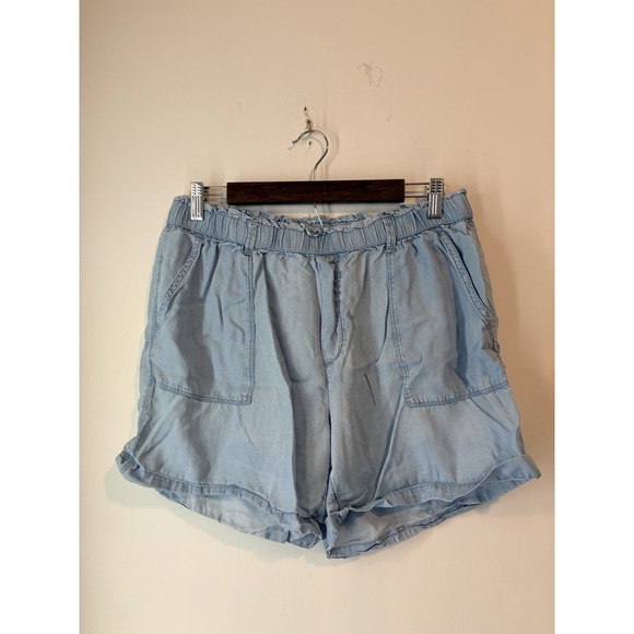aerie Pants - Aerie Faux Denim‎ Paper Bag Shorts Size Large Blue Loose Fit Elastic Waist